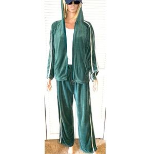 Vintage Velour Track Suit hoodie green with white stripes Women’s Large